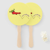 Cute frog in een rode sock springende cartoon handwaaier (Voorkant en achterkant)