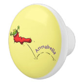 Cute frog in een rode sock springende cartoon keramische knop (Rechts)