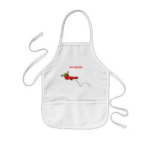 Cute frog in een rode sock springende cartoon kinder schort