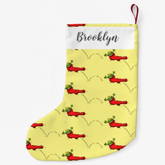 Cute frog in een rode sock springende cartoon kleine kerstsok (Achterkant)