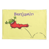 Cute frog in een rode sock springende cartoon kussensloop (Achterkant)