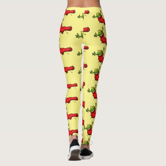 Cute frog in een rode sock springende cartoon leggings (Achterkant)