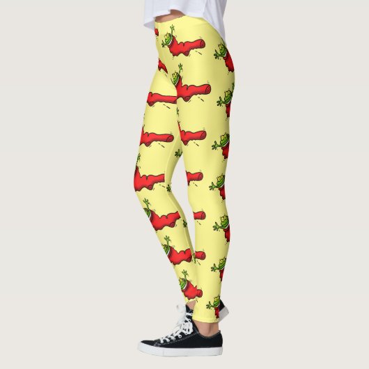 Cute frog in een rode sock springende cartoon leggings (Links)