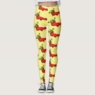 Cute frog in een rode sock springende cartoon leggings