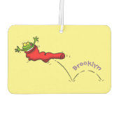 Cute frog in een rode sock springende cartoon luchtverfrisser (Achterkant)