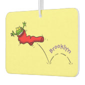 Cute frog in een rode sock springende cartoon luchtverfrisser (Links)