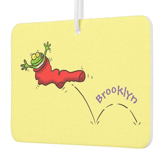 Cute frog in een rode sock springende cartoon luchtverfrisser (Links)