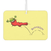 Cute frog in een rode sock springende cartoon luchtverfrisser (Voorkant)