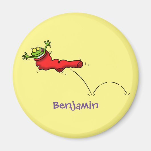 Cute frog in een rode sock springende cartoon magneet (Voorkant)
