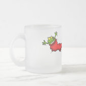 Cute frog in een rode sock springende cartoon matglas koffiemok (Links)