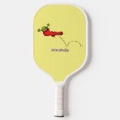 Cute frog in een rode sock springende cartoon pickleball paddle (Achterkant)