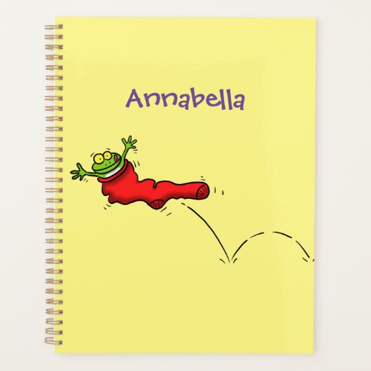 Cute frog in een rode sock springende cartoon planner (Voorkant)