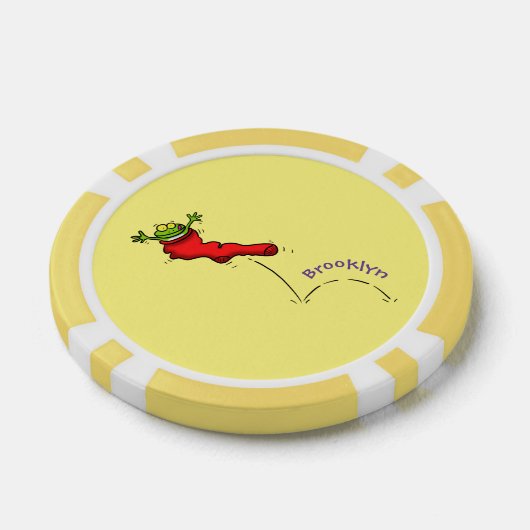 Cute frog in een rode sock springende cartoon poker chips (Enkel)