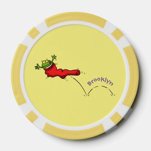 Cute frog in een rode sock springende cartoon poker chips (Achterkant)