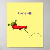 Cute frog in een rode sock springende cartoon poster (Voorkant)