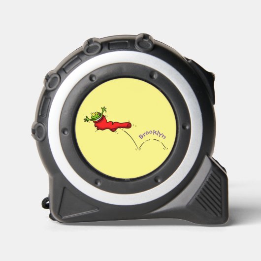 Cute frog in een rode sock springende cartoon rolmaat (Voorkant)