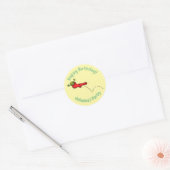 Cute frog in een rode sock springende cartoon ronde sticker (Envelop)