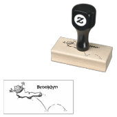 Cute frog in een rode sock springende cartoon rubberstempel (Gestempeld)