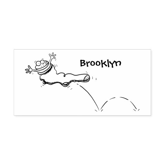 Cute frog in een rode sock springende cartoon rubberstempel (Afrduk)