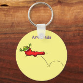 Cute frog in een rode sock springende cartoon sleutelhanger (Voorkant)