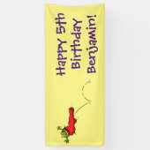 Cute frog in een rode sock springende cartoon spandoek (Verticaal)