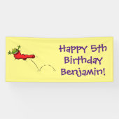 Cute frog in een rode sock springende cartoon spandoek (Horizontaal)