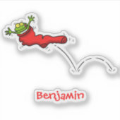 Cute frog in een rode sock springende cartoon sticker (Voorkant)