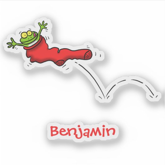 Cute frog in een rode sock springende cartoon sticker (Voorkant)