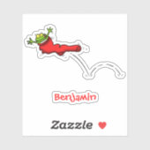 Cute frog in een rode sock springende cartoon sticker (Vel)