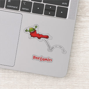 Cute frog in een rode sock springende cartoon sticker