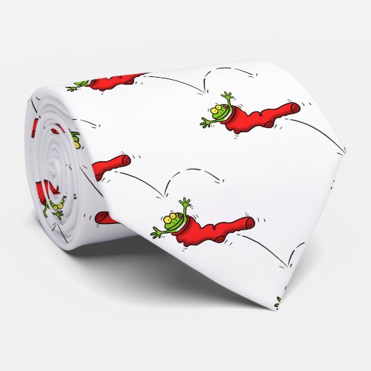 Cute frog in een rode sock springende cartoon stropdas (Opgerold)