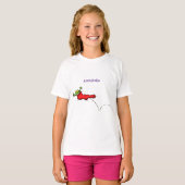 Cute frog in een rode sock springende cartoon t-shirt (Voorkant volledig)