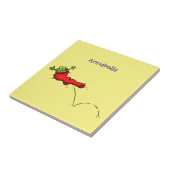 Cute frog in een rode sock springende cartoon tegeltje (Zijkant)