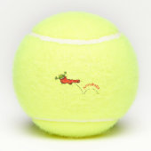 Cute frog in een rode sock springende cartoon tennisballen (Achterkant)