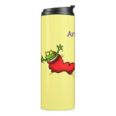 Cute frog in een rode sock springende cartoon thermosbeker (Gedraaid links)