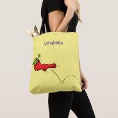 Cute frog in een rode sock springende cartoon tote bag (Dichtbij)