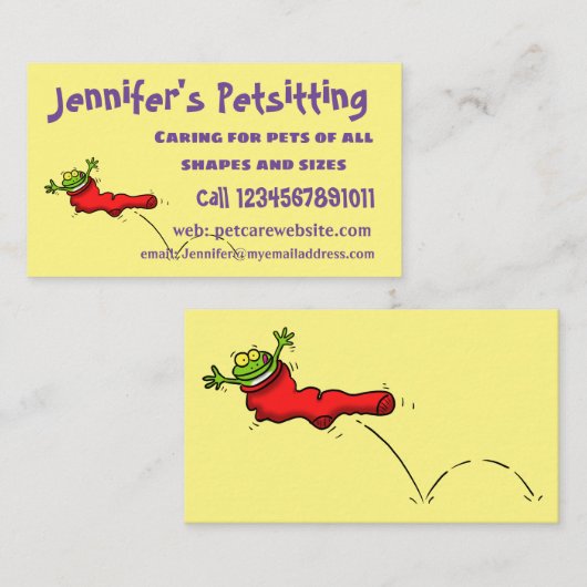 Cute frog in een rode sock springende cartoon visitekaartje (Voorkant / Achterkant)