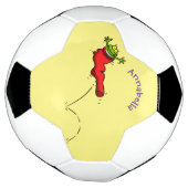 Cute frog in een rode sock springende cartoon voetbal (Gedraaid)