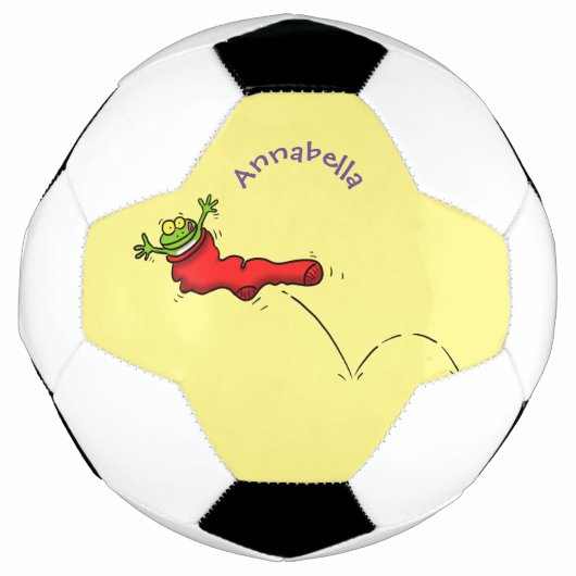 Cute frog in een rode sock springende cartoon voetbal (Voorkant)