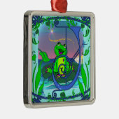 Cute Frog Initiaal J Premium Gift Label/Ornament Metalen Ornament (Rechts)