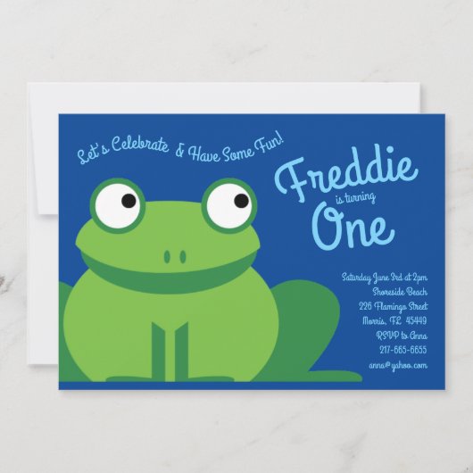 Cute Frog Kinder 1st Birthday Party Invitations Kaart (Voorkant)