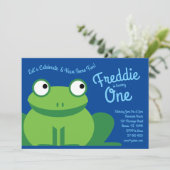 Cute Frog Kinder 1st Birthday Party Invitations Kaart (Staand voorkant)
