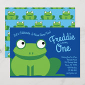 Cute Frog Kinder 1st Birthday Party Invitations Kaart (Voorkant / Achterkant)