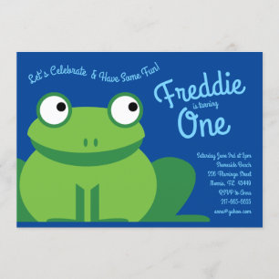 Cute Frog Kinder 1st Birthday Party Invitations Kaart