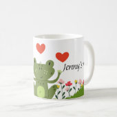 Cute frog-koffie/thee-mok met hart en bloemen koffiemok (Voorkant rechts)