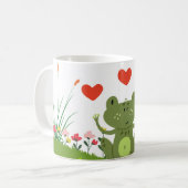 Cute frog-koffie/thee-mok met hart en bloemen koffiemok (Voorkant links)