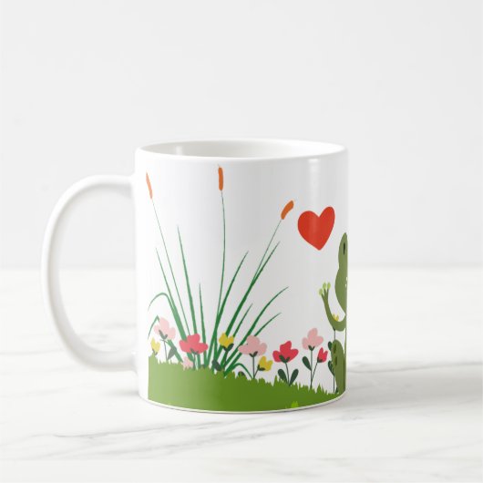 Cute frog-koffie/thee-mok met hart en bloemen koffiemok (Links)