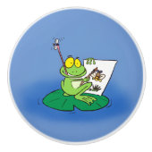 Cute frog kunstenaar cartoon design keramische knop (Voorkant)