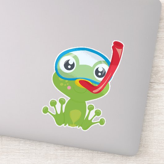 Cute Frog, Little Frog, Green Frog, Snorkel Sticker (Detail)
