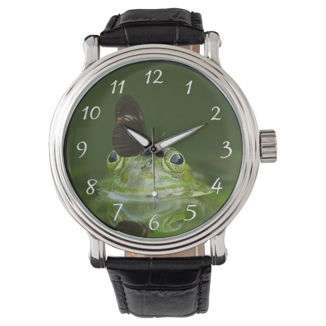 Cute frog met een Butterfly aan zijn neus Horloge (Voorkant)